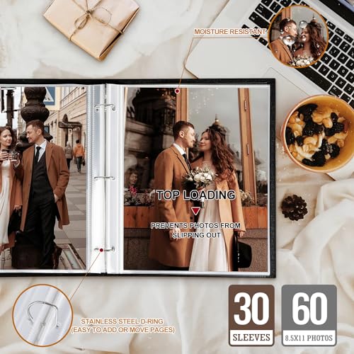 Lanpn Scrapbook Photo Album 8.5x11, Linen Window Design Cover Top Load 3 Ring Folder Binder Photobook Photo Book 8.5 x 11 inch with 30 Plastic Sleeves 60 Pages Purple - color: Purple, size: 8.5x11"