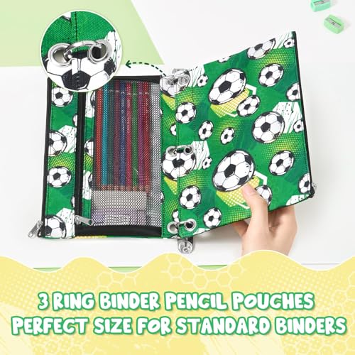 WAWSAM Soccer Pencil Pouch for 3 Ring Binder, Binder Pencil Pouches with Zipper, Pencil Case with Clear Window, Cosmetic Bags for Office Supplies - color: Soccer