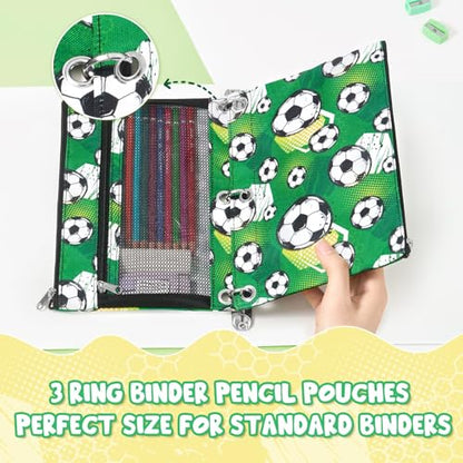 WAWSAM Soccer Pencil Pouch for 3 Ring Binder, Binder Pencil Pouches with Zipper, Pencil Case with Clear Window, Cosmetic Bags for Office Supplies - color: Soccer