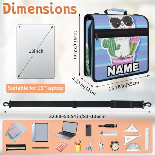 Custom Zipper Binder Funny Cactus Llama 3 Ring Binder 1.5 Inch Expanding Pockets File Folder Large Capacity Document Organizer Bag with Handle and Strap - color: Multi 2