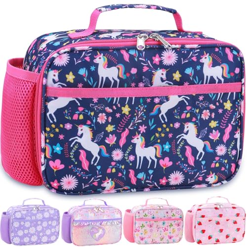 RHCPFOVR Kids Lunch Bag - Insulated Lunch Box for Boys Girls,Washable Lunch Bag and Reusable Toddler Leak-proof Lunchbox for School and Daycare - color: Deep Blue Unicorn