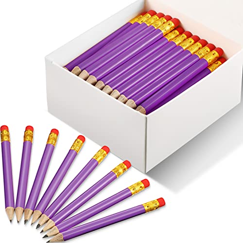 Outus 72 Pieces Golf Pencils Half Pencils with Eraser Mini Bulk Short #2 HB Pre Sharpened for Bridal Shower Wedding Office(Purple) - color: Purple