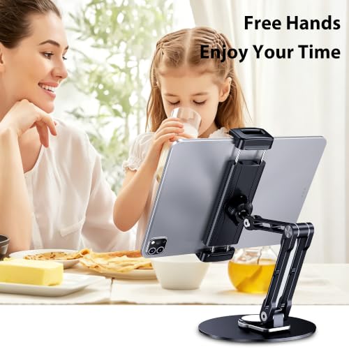 Heavy Duty Tablet Stand, 360° Rotation iPad Holder Stand for Desktop | Adjustable Aluminum Two Arm Bracket Fit For 4.7''-13" Tablets, iPad Pro/Air/Mini, Galaxy Tab, Surface Pro, Kindle Fire - size: Long-Two Arm for Desk