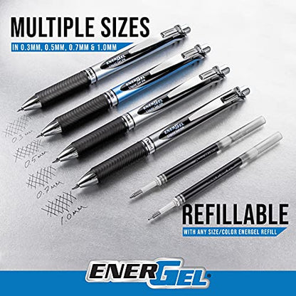 Pentel EnerGel RTX Retractable Liquid Gel Pen, (0.7mm) Medium Line, Metal Tip, Black Ink, Box of 12 (BL77-A)
