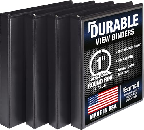 Samsill 4 Pack Durable 1 Inch 3 Ring Binders, Round Ring, Clear View Cover for Presentations, Black - color: Black, size: 1-Inch