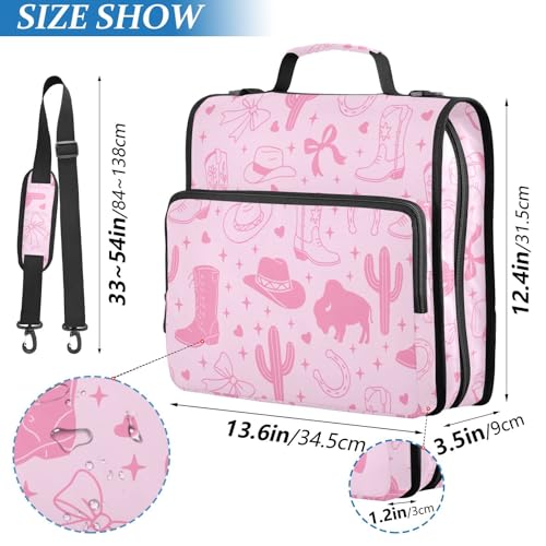 Zipper Binder Bag 3 Ring File Folder Portfolio Organizer Zippered Binder Bags with Strap Fits Laptop Women Men - color: 32-western Cowgirl Bow