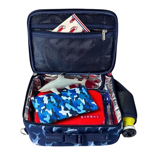 Yumbox Kids Lunch Bag, Holds Lunch Box and Water Bottle, 3 Ways to Carry, Zip Closure, Inside Zipper Netting, Wipe Clean Fabric with EVA lining for extra insulation, Shark - color: Shark