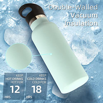 Volhoply 17oz Kids Insulated Water Bottle,Stainless Steel Water Bottles with Straw Lid,Double Wall Vacuum Metal Cups Water Bottle,Reusable Sports Water Flask Keep Hot & Cold for School(Fog,1 Set) - color: Fog