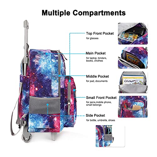 Tilami Rolling Backpack 18 inch Double Handle with Lunch Bag Wheeled Kids Backpack for Girls and Boys, Galaxy - color: Galaxy