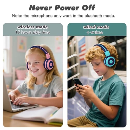 SIMOLIO 2 Pack Wireless Kids Headphones with Share Port, 75/85/94dB Volume Limiting, HD Mic, USB C Charging, Foldable Headphones with Travel Case for iPad Tablet School Airplane Boys Girls - color: Mint&Pink