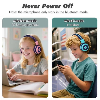 SIMOLIO 2 Pack Wireless Kids Headphones with Share Port, 75/85/94dB Volume Limiting, HD Mic, USB C Charging, Foldable Headphones with Travel Case for iPad Tablet School Airplane Boys Girls - color: Mint&Pink