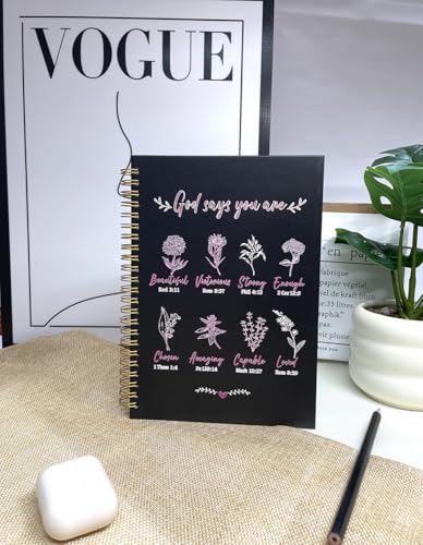 Christian Spiral Notebooks For Women - Bible Study Prayer Journal Dairy With God Says,140 Pages,Hardcover Coil-Bound Subject Notebook College Ruled,Inspirational Gifts For Church Members Journals For Writing, A5(5.8"X8.3") (Black Red) - color: Black Red