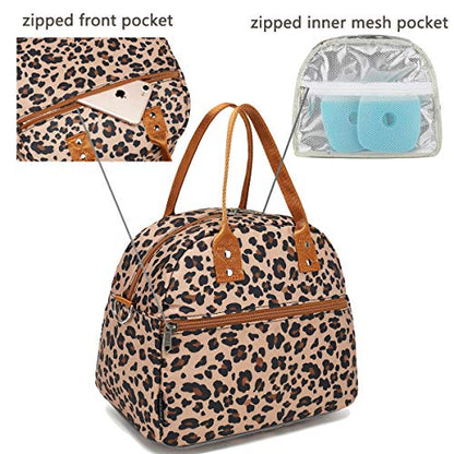 FlowFly Insulated Lunch Bag With Shoulder Strap for Women, Men, and Kids, Large and Reusable, Handle, Freezable Work and School Travel Tote and Meal Prep Organizer,Leapard - color: Leopard