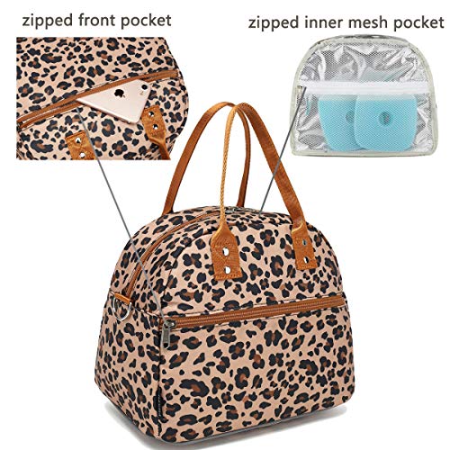 FlowFly Insulated Lunch Bag With Shoulder Strap for Women, Men, and Kids, Large and Reusable, Handle, Freezable Work and School Travel Tote and Meal Prep Organizer,Leapard - color: Leopard
