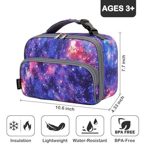 FlowFly Kids Lunch box Insulated Soft Bag Mini Cooler Back to School Thermal Meal Tote Kit for Girls, Boys, Galaxy - color: Galaxy