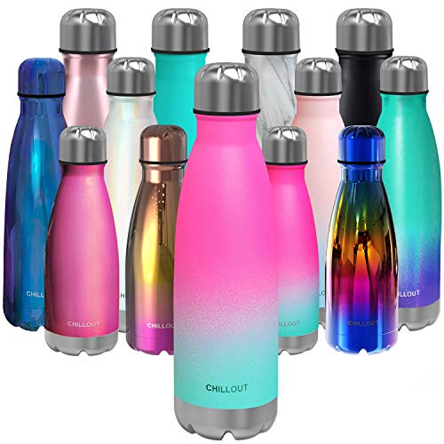 CHILLOUT LIFE Stainless Steel Water Bottle: 17 oz Double Wall Insulated Cola Bottle Shape for Cold and Warm Drinks, BPA Free Metal Sports Bottle - color: Frozen Slushy, size: 17 Ounces, style: 1 Pack