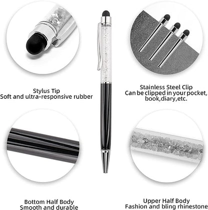 Bling Ballpoint Pens Crystal Diamond Pen Capacitive Touch Screen Stylus with Replacement Refills Rubber Tips for iPhone iPad Kindle Touchscreen Devices 10Pcs Writing Pen (Set 2) - color: set 2