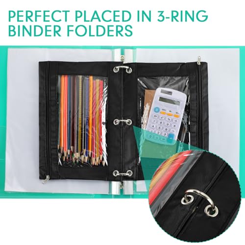 Marspark 30 Packs Pencil Pouch 3 Ring Binder Pen Pouch Cloth Pencil Pouches Zipper Pen Case Bag with Clear Window for School Office Writing Supplies Gifts(Black) - color: Black