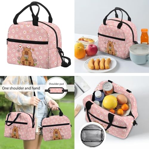 CLOHOMIN Daisy Capybara Girls Backpack and Lunch Box Set of 3 Primary School Bookbag for Boys with Lunch Bag Water Bottle Bag Kids Backpack Back to School Gifts, Pink - color: Daisy Capybara