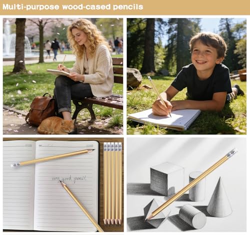 Adhere 25pcs Woodcase Pencils with Eraser Premium Pre-Sharpened Hexagon Graphite 2B pencils ideal for home, office writing including a Free Sharpener - color: Gold・25pcs