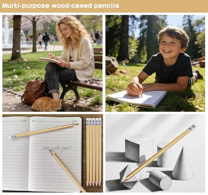 Adhere 25pcs Woodcase Pencils with Eraser Premium Pre-Sharpened Hexagon Graphite 2B pencils ideal for home, office writing including a Free Sharpener - color: Gold・25pcs