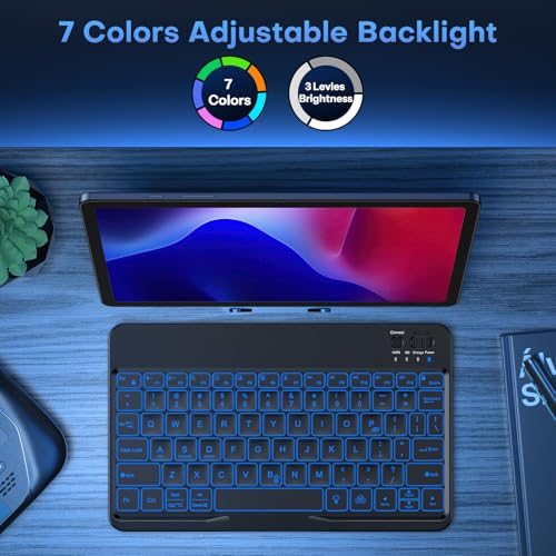 OMOTON Rechargeable Ultra-Slim Keyboard with Upgrade Oversize Keycaps, Adjustable Stand and Backlit, Wireless Bluetooth Keyboard for Samsung Tablet, iPad, Smartphone, Android, iOS, Windows, Black - color: Black