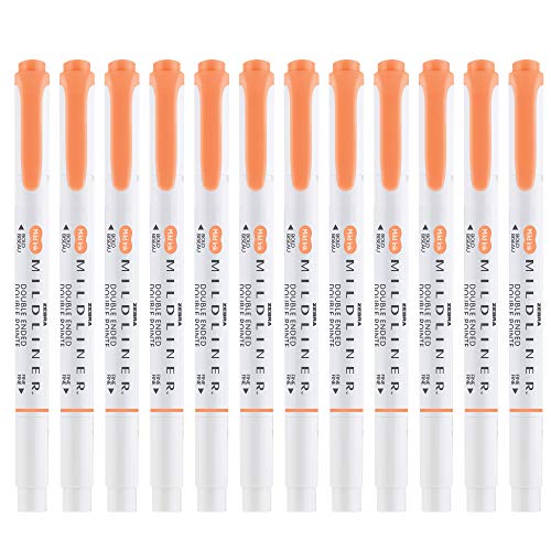 Zebra Pen Mildliner Dual-Tip Highlighters, Broad and Fine Tips, Ideal for Bible Highlighting, No Bleed, School Supplies, Teacher Supplies, and Office Supplies, Mild Apricot Ink, 12-Pack (78590upc) - color: Apricot
