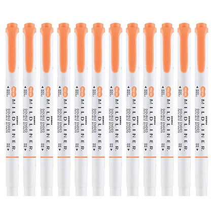 Zebra Pen Mildliner Dual-Tip Highlighters, Broad and Fine Tips, Ideal for Bible Highlighting, No Bleed, School Supplies, Teacher Supplies, and Office Supplies, Mild Apricot Ink, 12-Pack (78590upc) - color: Apricot