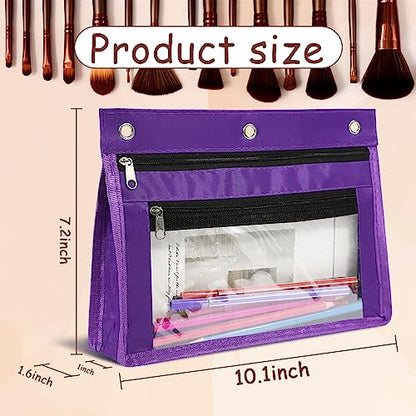 YoeeJob 1 Pack Pencil Pouch for 3 Ring Binder, Expandable Binder Pouches with Zipper, Large Capacity Pen Holder Case with Clear Window School Class Office Organizers, Purple - color: Purple