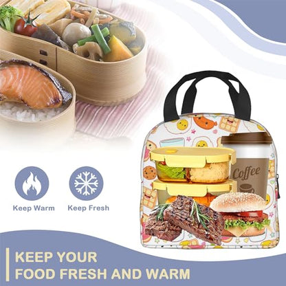 Cute Food Insulated Lunch Bag Reusable Cookies Eggs Lunch Box Women Men,Cooler Thermal Meal Tote for Kids School Student Picnic Office Work - color: Cute Food ,Cookies Eggs