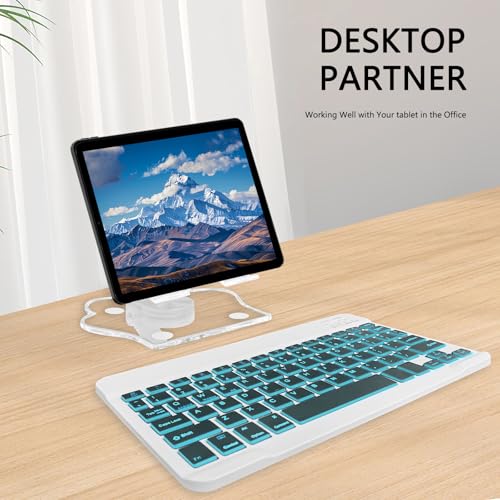for Bluetooth Keyboard,Wireless Rechargeable 7-Color Keyboard Cute Tablet Stand Adjustable Adjustable & Foldable for iPad/iPad Pro/iPad mini/iPad Air, Samsung Xiaomi Tablets, etc - White - color: B-Backlight Keyboard-Green