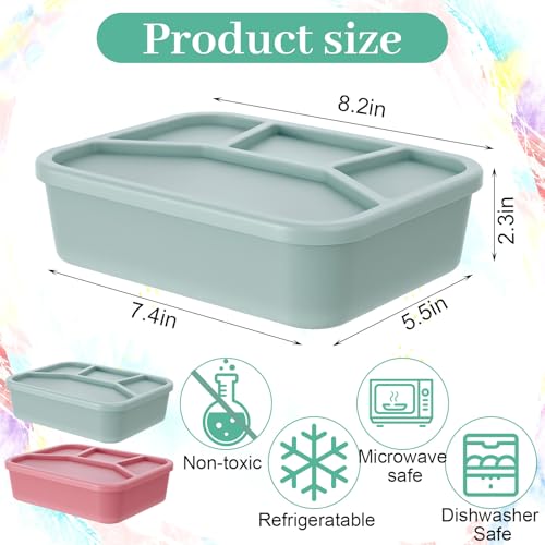 2 Pack Silicone Bento Box, 4-Compartment Leak-Proof Large Lunch Container with Lids, 42 oz Food-Grade Meal Prep Box, Microwave & Dishwasher Safe, Unbreakable Reusable Food Storage for Adults