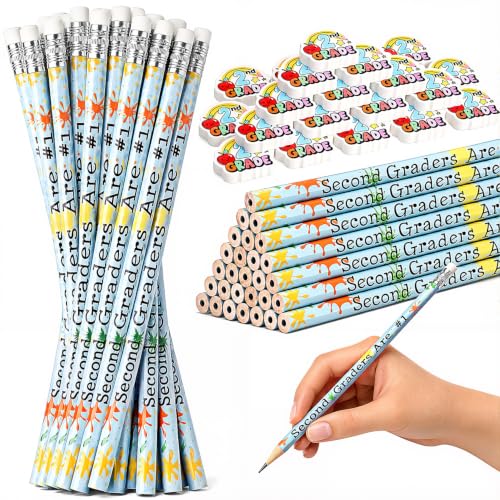 48 Pcs/24 Sets 2nd Graders Pencils and Erasers Bulk Set Motivational Pencils Back to School Supplies for Kids Student Inspirational Teacher Classroom Reward Party Favors Gifts - style: 2nd Grader