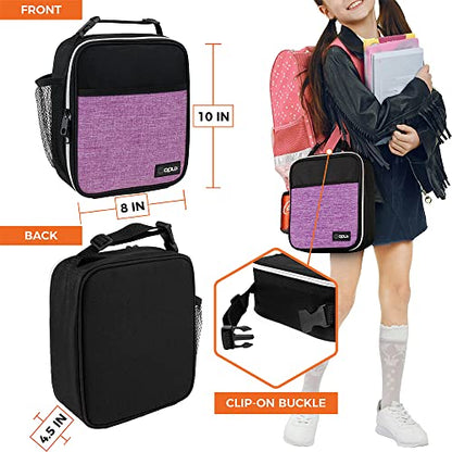 opux Insulated Lunch Bag for Kids Girls, Small Compact Lunch Box with Wide Opening & Mesh Pockets, Reusable Lunch Pail for School, Work, Adults, Women, Heather Purple - color: Heather Purple