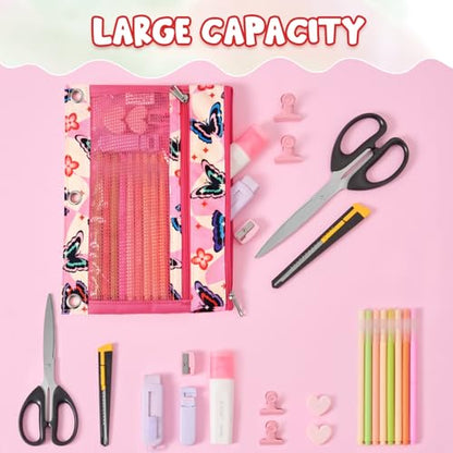 WAWSAM Butterfly Pencil Pouch for 3 Ring Binder, Binder Pencil Pouches with Zipper, Pencil Case with Clear Window, Cosmetic Bags for Office Supplies - color: Butterfly