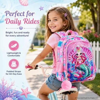 gxtvo 3PCS Girls Backpack, 16" Sequin Prechool Elementary Bookbag and Lunch Box - color: Bk Mermaid Pink New