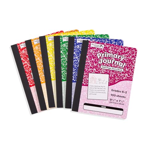 Blue Summit Primary Composition Notebook K-2, Primary Journal Grades K-2, Writing Journal for Kids in Preschool, Kindergarten Notebook For Kids to Learn to Write, 100 Sheets, 6 Pack, Assorted Colors - size: 6 Pack, style: Half Page