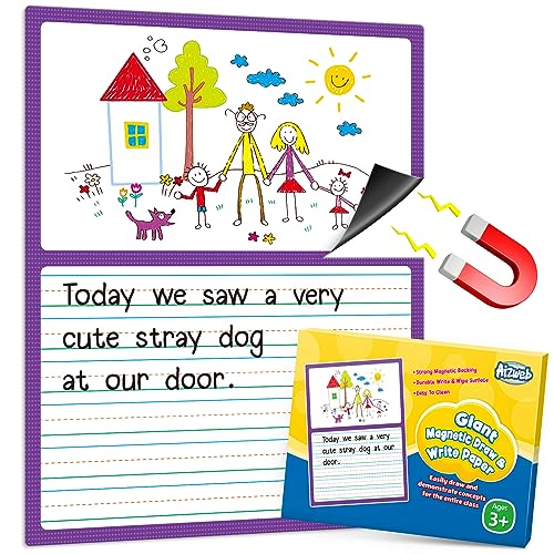 Aizweb Giant Magnetic Draw & Write Paper,Dry Erase Handwriting Lined for Classroom Whiteboard Accessories, Writing Chart Paper Teacher Must Have Homeschool Teaching Supplies,Teacher Essential - style: Draw & Write