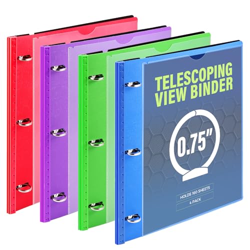 WOT I 4-Pack Telescoping 3 Ring Binder(0.75"), Expandable Flexible Binder - Patented Design for Easy Portability, Holds 8.5"x11" Paper, 4 Vibrant Colors, Perfect for School, Office&Home Organization - color: Bold Assortment -With Front Cover, size: 0.75 I