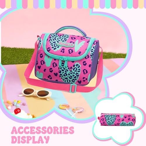 Girls Rolling Backpack for School Backpack with Wheels for Girls with Lunch Bag Cute Carry On Backpacks for Elementary Student - color: Purple Love