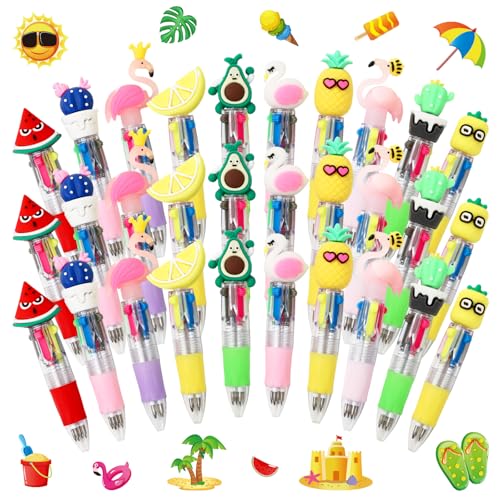 JarThenaAMCS 30Pcs Hawaiian Mini Multicolor Ballpoint Pens Cute Summer Style 4-in-1 Retractable Pen Bulk for Birthday Party Classroom Student Prizes Teacher Rewards