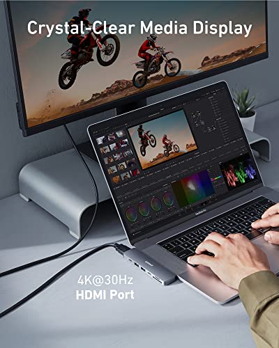 (Used) Anker USB C Hub for MacBook, 7-in-2 USB C to C Adapter, Compatible with Thunderbolt 3 Port, 100W Power Delivery, 4K HDMI, USBC& 2 USB-A Data Ports, SD and microSD Card Reader - style: 7-in-2 4K@30Hz