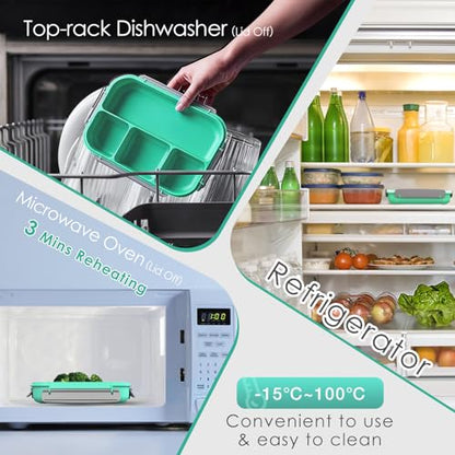 WHALEHOUSE Bento Lunch Box, 1000ML 4 Compartments Meal Prep Container with Utensil, Airtight Food Storage Container with Snap Locking Lids, Microwave/Dishwasher/Freezer Safe, On the Go - color: 1000mL-Green