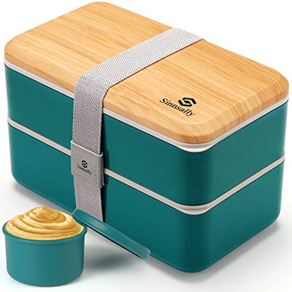 Sinnsally Bento Box Adult Lunch Box,Stackable Japanese Bento Lunch Box Containers for Women/Men with Compartments(47oz),Lunch Containers with Utensil Set,Leak-Proof Lunchbox,Rectangle(Nordic Green) - color: Nordic Green