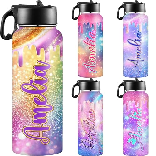 D-Story Custom Water Bottle for Kids with Straw Personalized 18Oz Stainless Steel Insulated Water Bottle for School Boys Girls with Name or Text Back to School Supplies Birthday Gifts - color: Design 18