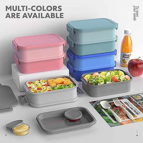 Jelife Adult Bento Box Lunch Box - 3 Layers Stackable Bento Lunch Box for Adults, 72oz Large-Style All-in-One Bento Boxes Leak-Proof Lunchbox with Utensil Sauce Containers for Dining Out,Work, Grey - color: 1-Grey