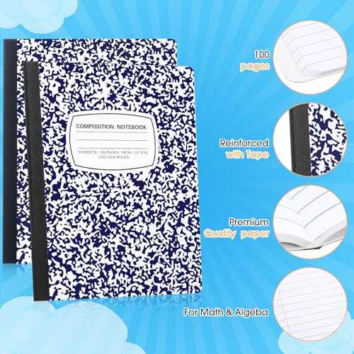 Fainne 60 Pack B5 Composition Notebooks Bulk 7.5 x 9.75'' College Ruled Composition Notebooks 50 Sheets (100 pages) Marble Covers Notebook for School Classroom Office Supplies (Blue) - color: Blue