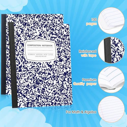 Fainne 60 Pack B5 Composition Notebooks Bulk 7.5 x 9.75'' College Ruled Composition Notebooks 50 Sheets (100 pages) Marble Covers Notebook for School Classroom Office Supplies (Blue) - color: Blue