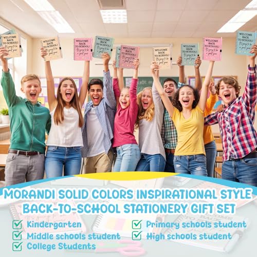 Dunzoom 40 Pcs Welcome Back to School Gifts Bulk Spiral Notebooks with Sticky Notes Motivational Pens First Day of School Notepads Party Favor for Teacher Student Classroom(Simple,Morandi) - style: Bohemian