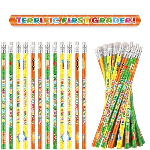 Tenceur First Grade Pencils, 48 Pcs 1st Graders Pencils with Erasers, 3 Motivational Designs, Welcome to First Grade Student Gifts from Teacher, Classroom Rewards Back to School Supplies - color: 1st Graders